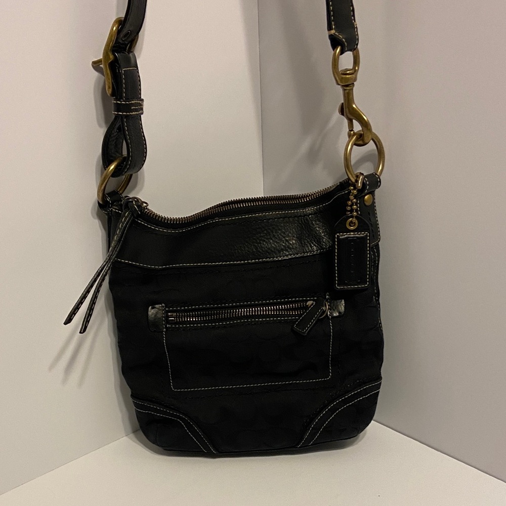 Coach Black signature canvass n Leather Shoulder Bag